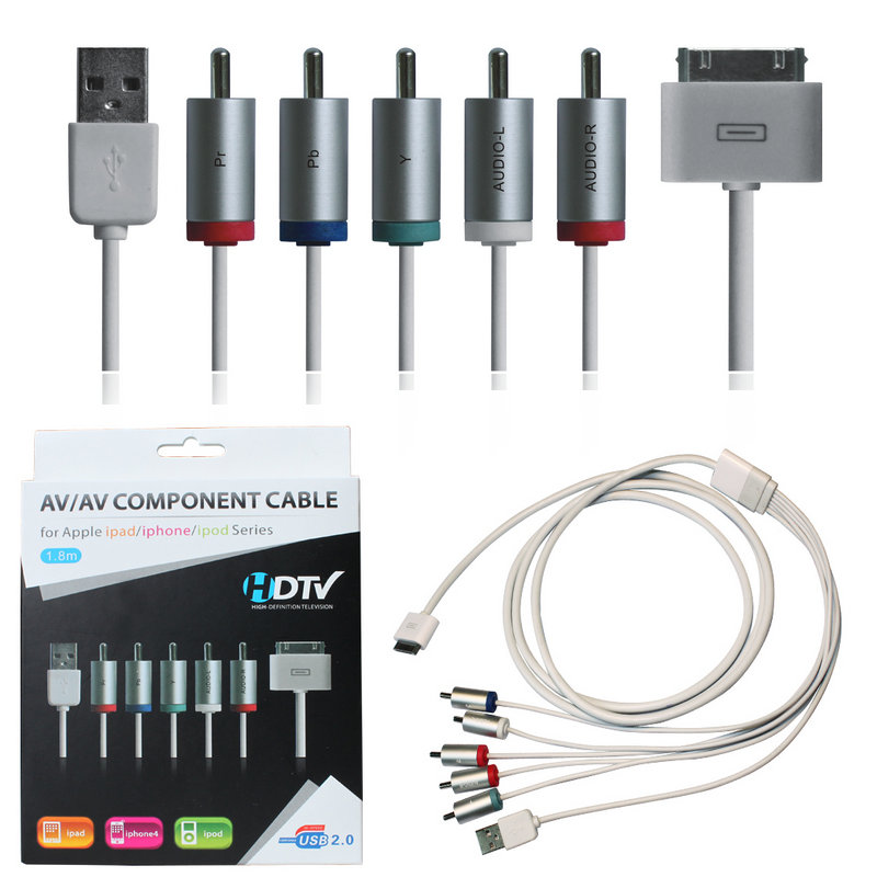 New 1.8m TV RCA video AV/AV Component Cable USB for iPad iPod iPhone 4 4G 3GS